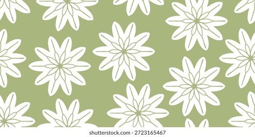 Padrão de margarida botânica floral sem costura no fundo verde sábio. ilustração de vetor plana desenhada à mão para impressão têxtil, papel de parede, papel de presente, papel de carta, papel digital