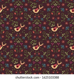 seamless floral botanical folk pattern