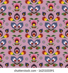 seamless floral botanical folk pattern