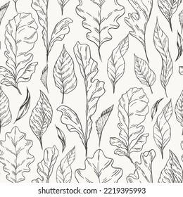 Seamless floral botanical pattern with leaves. Vintage Engraving floral background.
