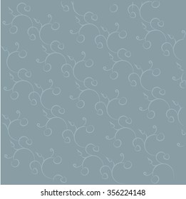 Seamless floral braid texture, the hand to draw. Light blue outlines, swirls, leaves, flowers, fruits, cold tone, blue background, vector
