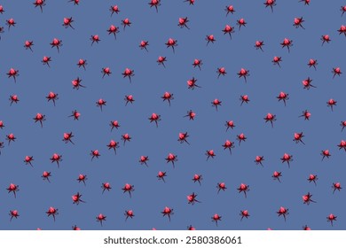 Seamless floral buds pattern with abstract cute rosebuds on blue background. Vector hand drawn sketch ditsy flowers print. Minimalist ornament for surface designs, children textiles , cover, fabric,