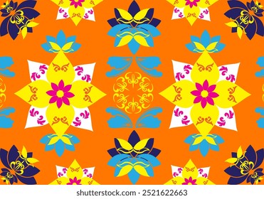 Seamless floral and butterfly pattern featuring autumn leaves and vibrant accent colors. Ideal for seasonal decor and nature-inspired designs.