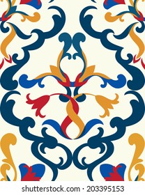 Seamless floral ceramic pattern, best for tile, Orange-Blue style