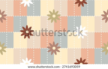 Seamless Floral Checkered Pattern in Soft Pastel for Textile and Wallpaper