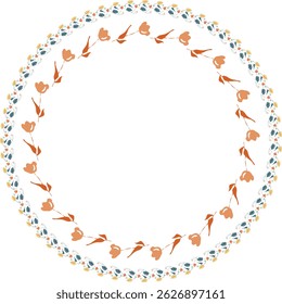 Seamless Floral Circular Frame with Colorful Leaves