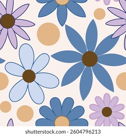 Seamless Floral and Circular Pattern on Soft Cream Background