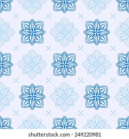 Seamless floral classic pattern in blue colors. Vector illustration