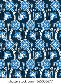 seamless floral classic pattern. on a navy background and bright flowers