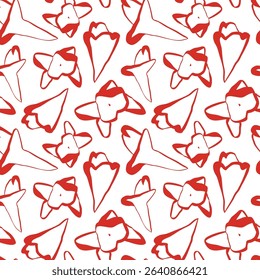 Seamless floral clove pattern with red line art on clean white background for kitchen packaging and fabric print