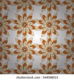 Seamless floral colored background. Brown, beige and white fabric texture. Floral vintage design. Radial gradient shape.