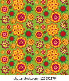 Seamless floral colorful background with volumetric flowers. Colorful flowers (texture). Random position.