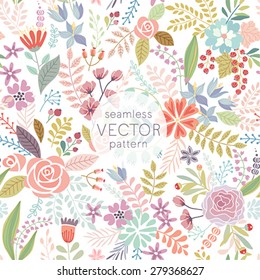 Seamless Floral colorful hand drawn pattern. Vector illustration.
