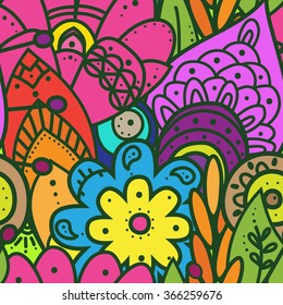 Seamless floral colorful pattern with abstract flowers, bright background