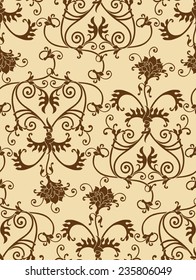 Seamless floral colorful pattern with  baroque ornamental elements. Can be used for cards, invitations, fabrics, wallpapers, scrap-booking, ornamental template for design and decoration, etc