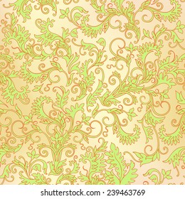 Seamless floral colorful pattern with baroque ornamental elements. Can be used for cards, invitations, fabrics, wallpapers, scrap-booking, ornamental template for design and decoration, etc