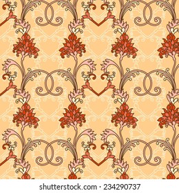 Seamless  floral colorful pattern with l baroque ornamenta elements.  Can be used for fabrics, wallpapers, scrap-booking, etc