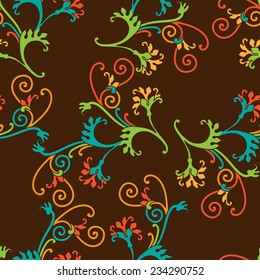 Seamless  floral colorful pattern with l baroque ornamenta elements.  Can be used for fabrics, wallpapers, scrap-booking, etc