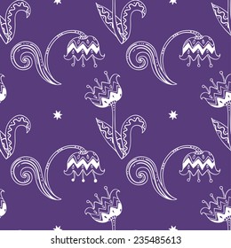 Seamless floral colorful pattern with l baroque ornamental elements. Can be used for fabrics, wallpapers, scrap-booking, etc