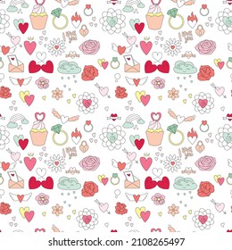 Patrón de contorno floral sin brillo con corazones. Textura sin fin para tu diseño.