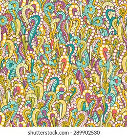 Seamless floral curly colorful vintage background wallpaper, vector pattern