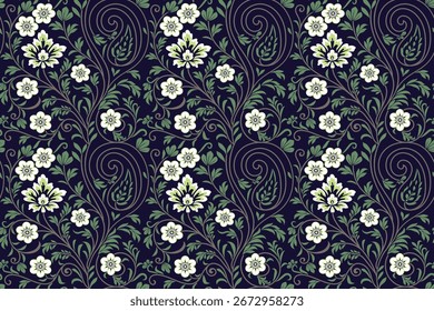 Seamless floral damask pattern motif suitable for wallpaper, textile, tile, clothing, curtain, blanket and fabric design isolated illustration vector archive EPS file.