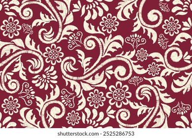 Patrón floral inconsútil del damasco Fondo de Antiguas. Patrón oriental étnico tradicional. Motivos Fondo de pantalla de bordado Ikat. Relación textil. Diseño abstracto para textura, tela, ropa, envoltura