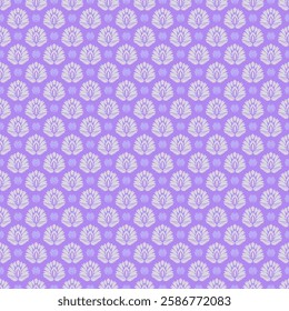 Seamless floral damask pattern with vintage-inspired botanical motif in soft purple tones. Perfect for wallpaper, fabric, stationery, and luxury branding.