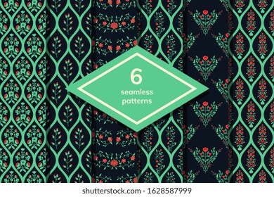 Seamless floral decorative patterns set