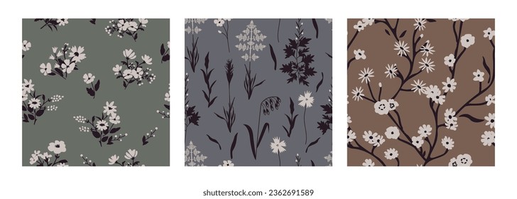 Seamless floral decorative patterns set
