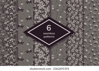 Seamless floral decorative patterns set