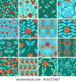Seamless floral decorative patterns set