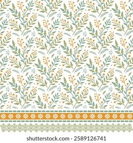 seamless floral design with classic ornamental border for textile and wedding invitation printing
