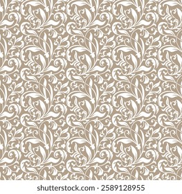 Seamless floral design featuring vibrant tulip motifs and intricate leaf patterns, enclosed in a traditional frame for use in textile backgrounds, fabric prints, and classic decorative patterns.