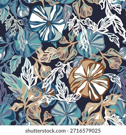 Seamless Floral Design Pattern with Blue and Earthy Shades