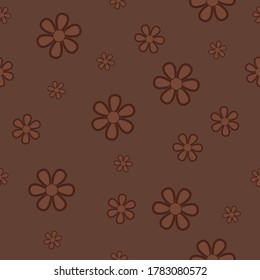 Seamless floral design pattern. Cute flowers on maroon background. Vector illustration pattern for fabric, textile, gift wrapping, background, wallpaper, bullet journal, scrapbooking 
