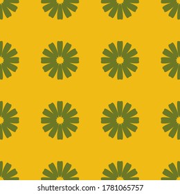 Seamless floral design pattern. Green Flowers on Yellow background. Vector illustration pattern for fabric, textile, gift wrapping, background, wallpaper, bullet journal, scrapbooking 