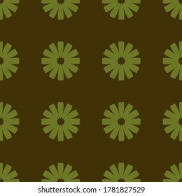 Seamless floral design pattern. Green Flowers on Brown background. Vector illustration pattern for fabric, textile, gift wrapping, background, wallpaper, bullet journal, scrapbooking 