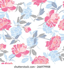 Seamless floral design with peony.