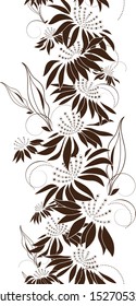 Seamless floral design, vertical drawing the silhouette of flowers