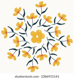 Seamless floral digital pattern on ecru background. Seamless pattern with cute botanical elements. Yellow and green vector print for fashion, fabric, textile, decoration, wallpaper, background design.