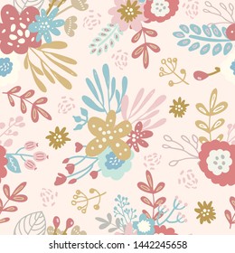 Seamless floral ditsy pattern with cute hand drawn vector flowers for textile, fabric,wallpaper, surface product design
