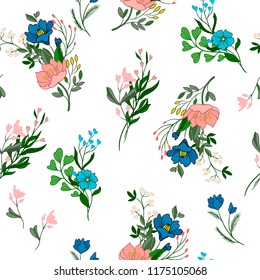 Seamless floral ditsy pattern with wild flowers.