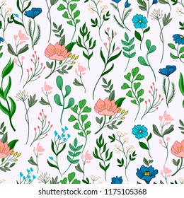 Seamless floral ditsy pattern with wild flowers.
