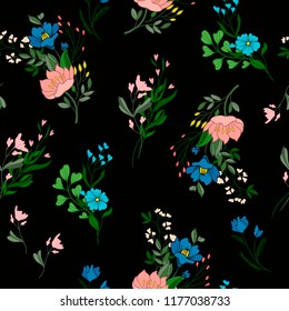Seamless floral ditsy pattern with wild flowers.