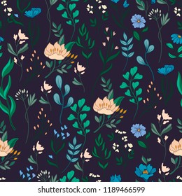 Seamless floral ditsy pattern with wild flowers.