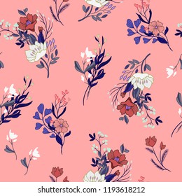 Seamless floral ditsy pattern with wild flowers.