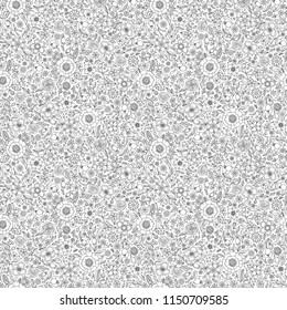 Seamless floral doodle background pattern. Design, ethnic, tribal pattern. Black and white background. Coloring book.  