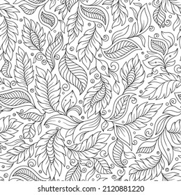 Seamless floral doodle background pattern in vector. Design asian, ethnic, tribal pattern. Black and white background. Coloring book.