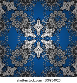 Seamless floral doodle background pattern in vector. Design asian, ethnic, tribal pattern. Black and white background. Blue background. Dim background. Dark background. Vector.